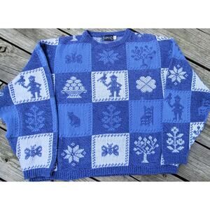 VTG 80s BonWorth Heavy Knit Sweater Blue White USA Rare XL Long Sleeve Granny